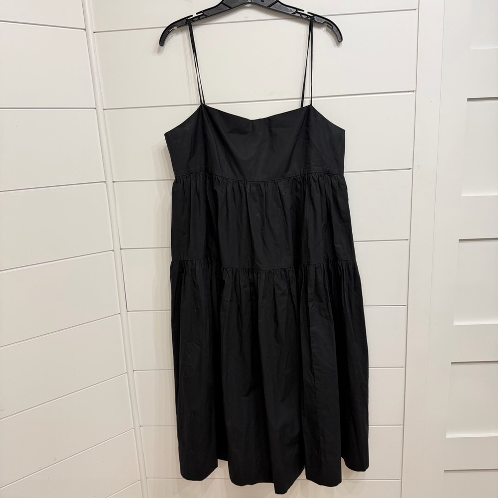 J. Crew tie back tiered cotton poplin black midi dress 23812 - Picture 4 of 13